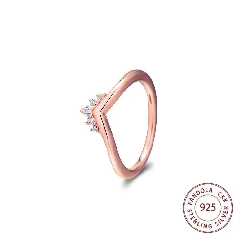 

100% 925 Серебряное кольцо женский Розовое Золото Тиара с подвеской в форме Свадебные Кольца для женщин серебро 925 оригинальные модные серебря...