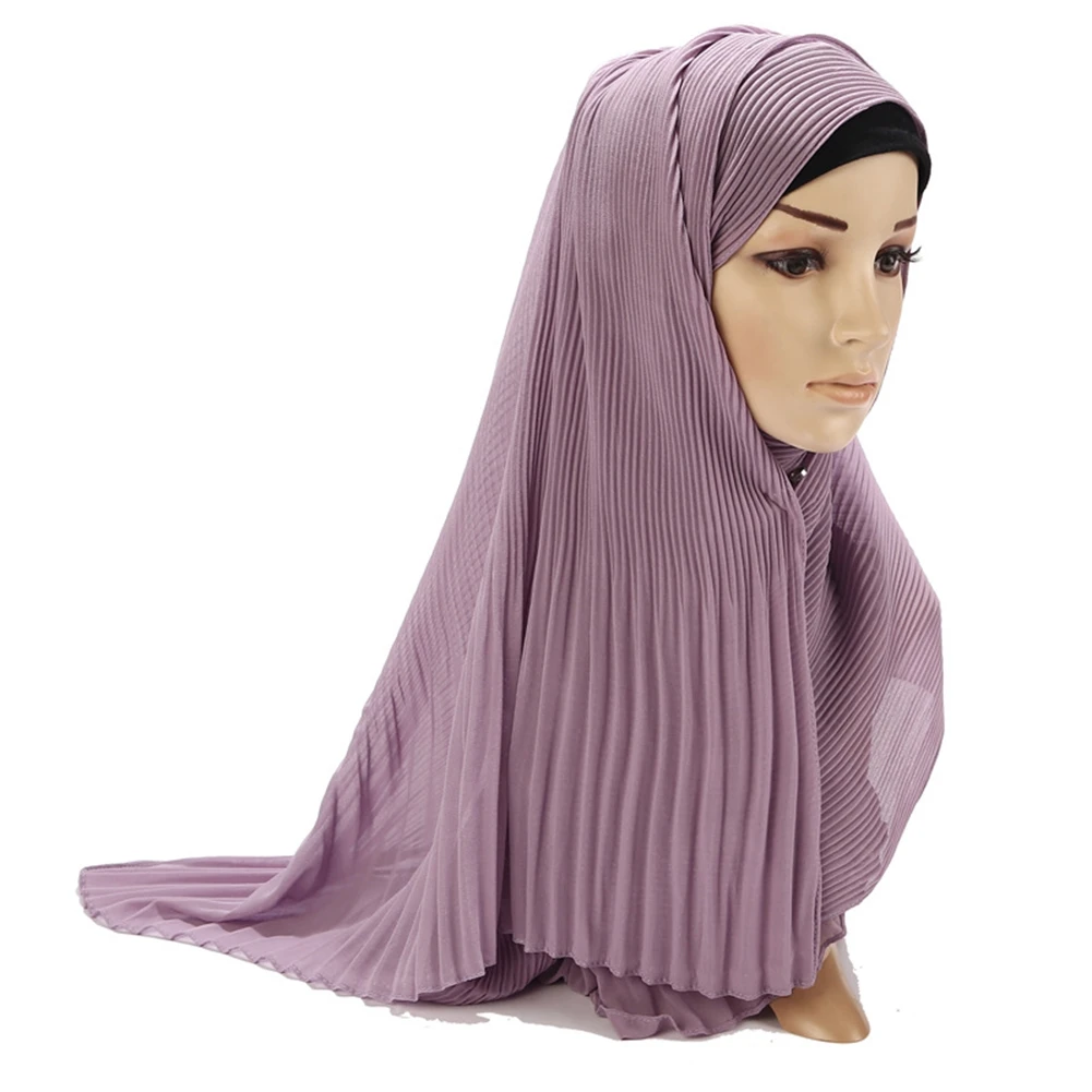 

Muslim Headband Scarf Pearl Chiffon Pleated Striped Hoodlet Women's Clothing Accessories