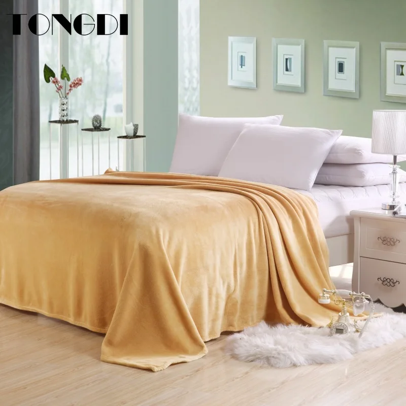 Утолщенное мягкое теплое Флисовое одеяло TONGDI с легкими панелями однотонное