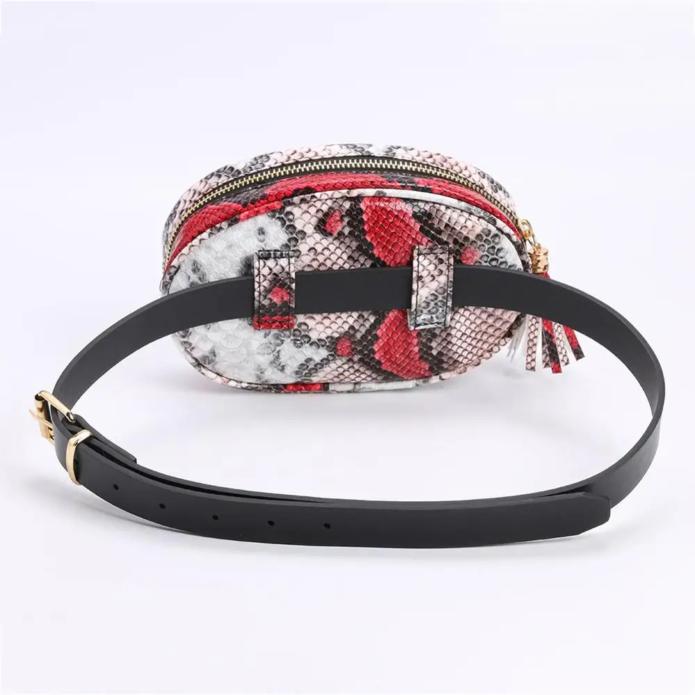 Модные женские поясные сумки со змеиным принтом нагрудная сумочка на молнии для