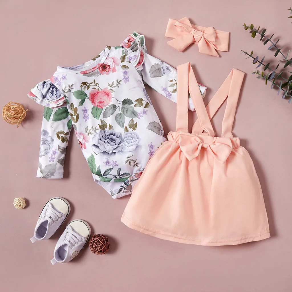 Детский комбинезон с цветочным принтом для новорожденных девочек Однотонная