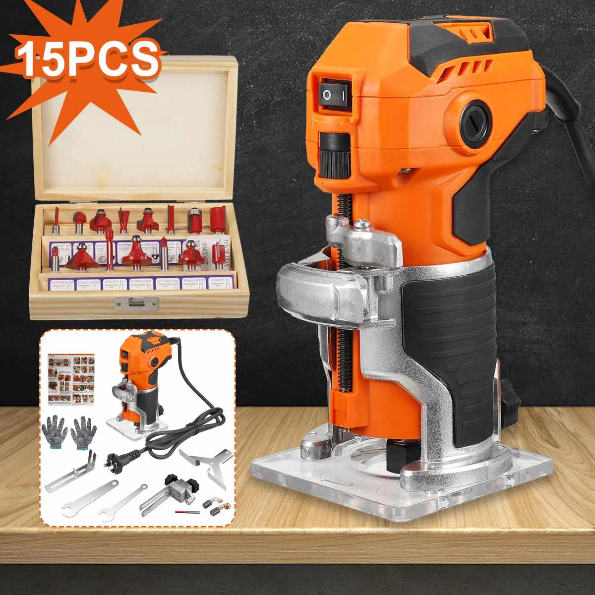 

1280W 35000r/min Hand Electric Trimmer Woodworking Slotting Milling Machine Wood Router Hand Carving Machine