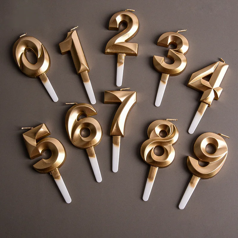 

Celebration Cake Topper Gold Number 0-9 Candles for Wedding Girl Boy Birthday Party Valentine Day Anniversary Candle Decoration