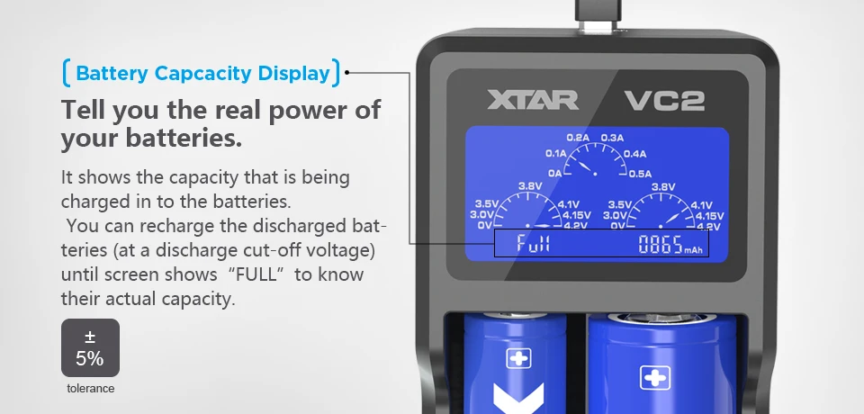 XTAR VC4 VC2 зарядное устройство для батареи 3,7 в Интеллектуальный литий-ионный 18650 17500 10440 16340 18350 26500 AA/AAA NiMH Зарядное устройство для литиевых батарей