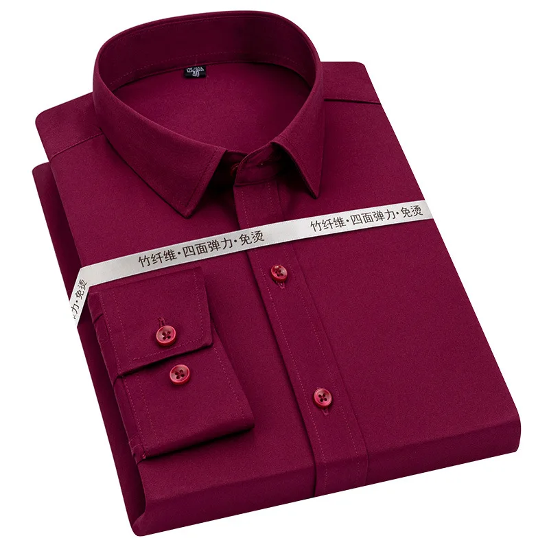 Business men's non-iron shirts, new bamboo fiber shirts, men's long-sleeved shirts, wrinkle-resistant stretch commuter wear