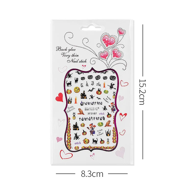 

15.2x8.3Cm Halloween Nail Stickers Jack-o-lantern Elf Witch Skull Vampire Pattern Nail Art Decoration Manicure Adhesive Decals