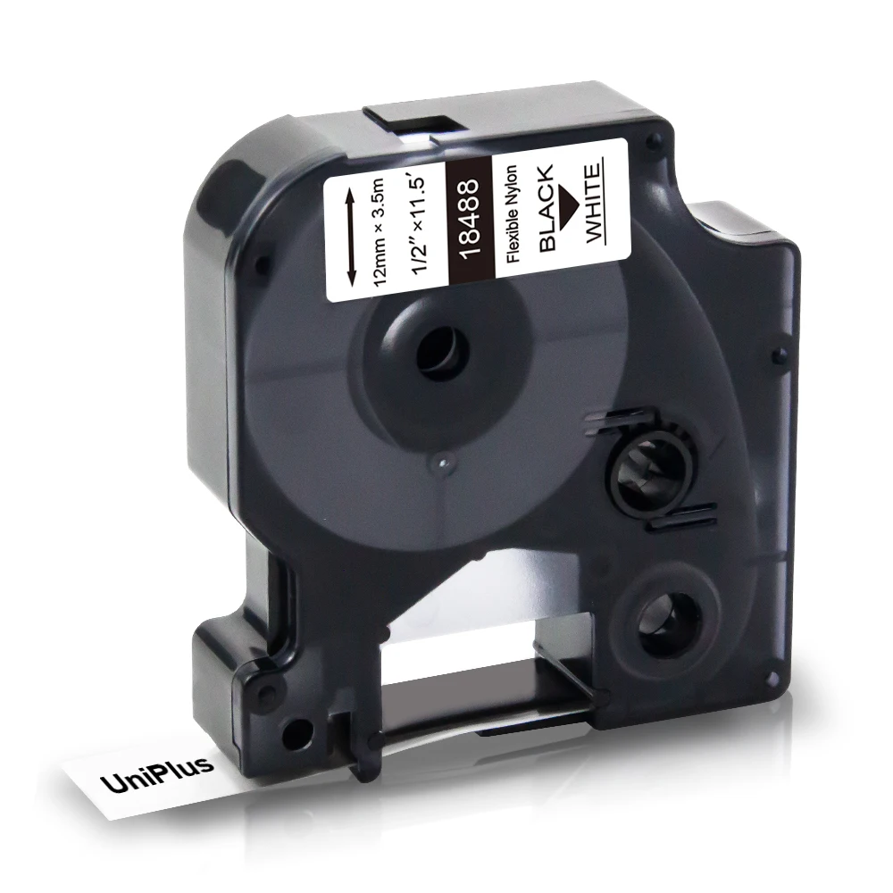 Нейлоновая лента для этикеток UniPlus 18488 совместимый с Dymo Rhino дюйма черного на белом