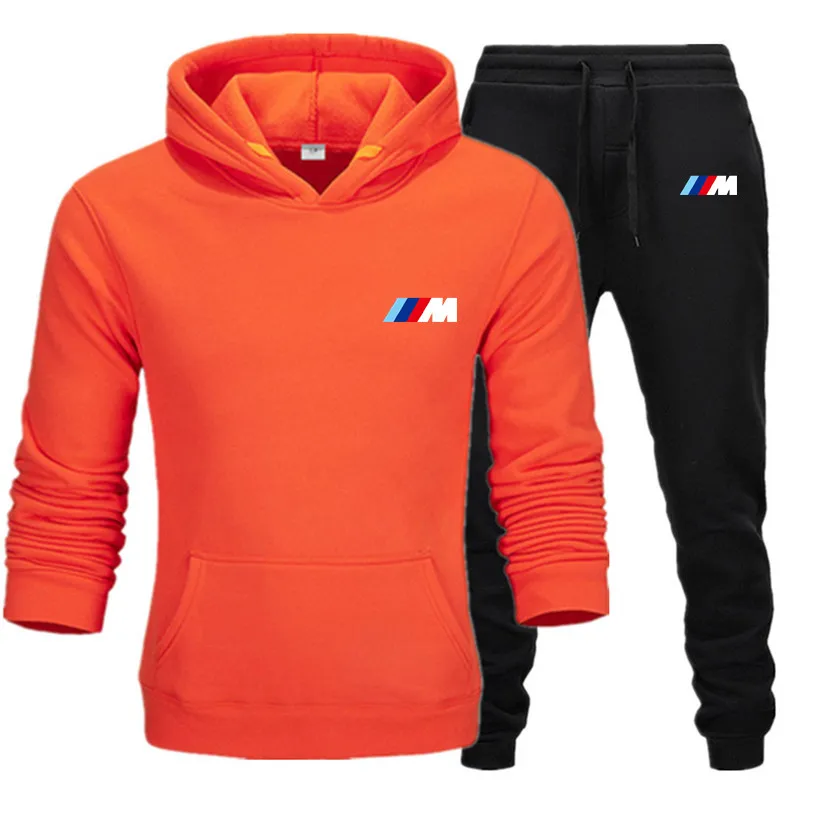 

2021 New 2 Pieces of BMW Men's Sportswear Wwith Hood + Standard Pants Hooded Sweatshirt Men's Casual Wear S-3XL