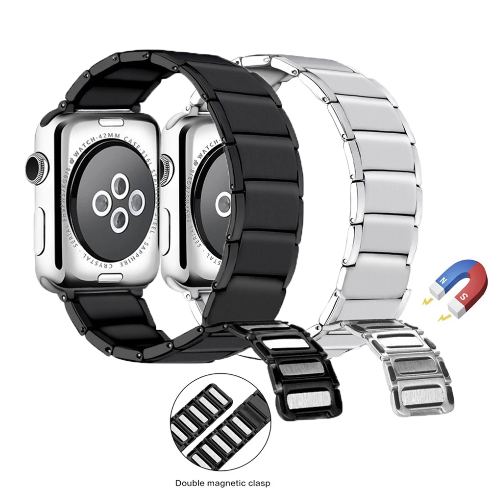

Ремешок из нержавеющей стали для Apple Watch 7 6 5 4 3 2 1 SE, сменный Магнитный браслет для iWatch 44 мм 40 мм 42 мм 38 мм