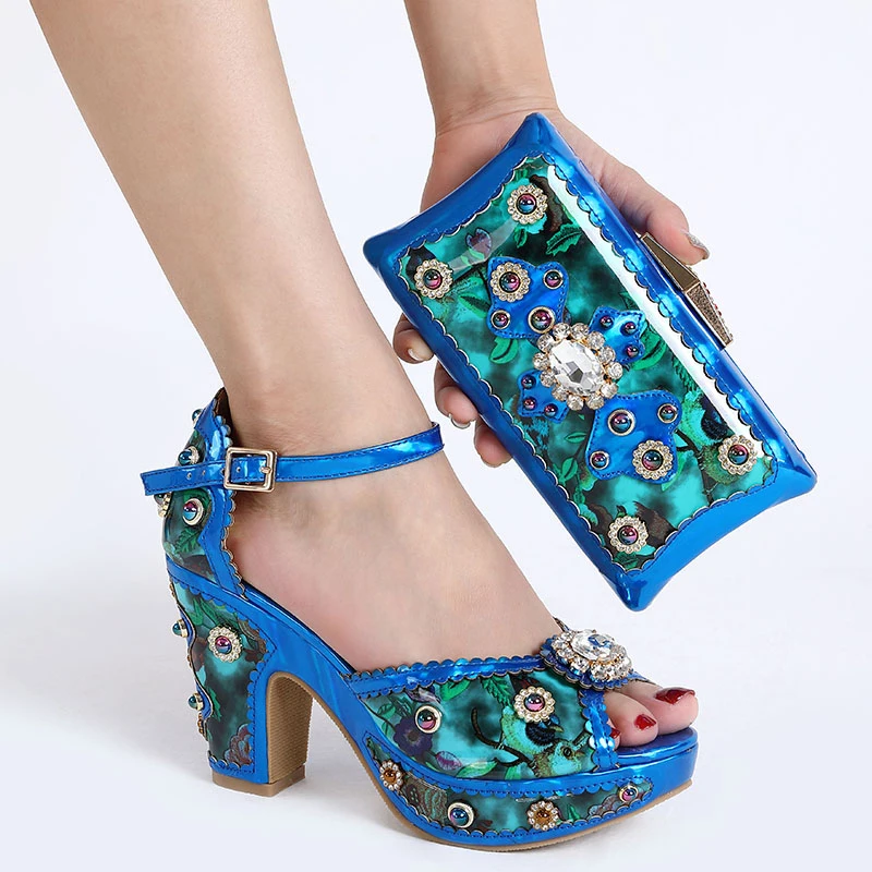 Fashion Italian Shoes and Bag Set Square High Heel Sandals with Purse African Party Wedding Nigerian High Heels and Purse Set