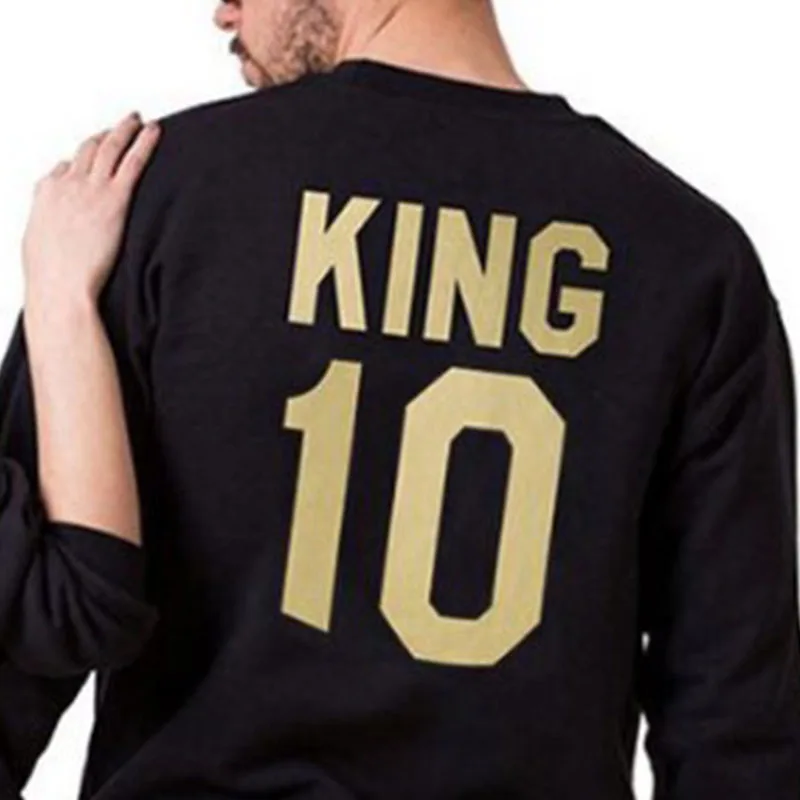 1 Pcs New Casual Hot Selling Popular Style Couple Golden English Letter King Queen Couple Sweatshirts Top For Lovers Polyester