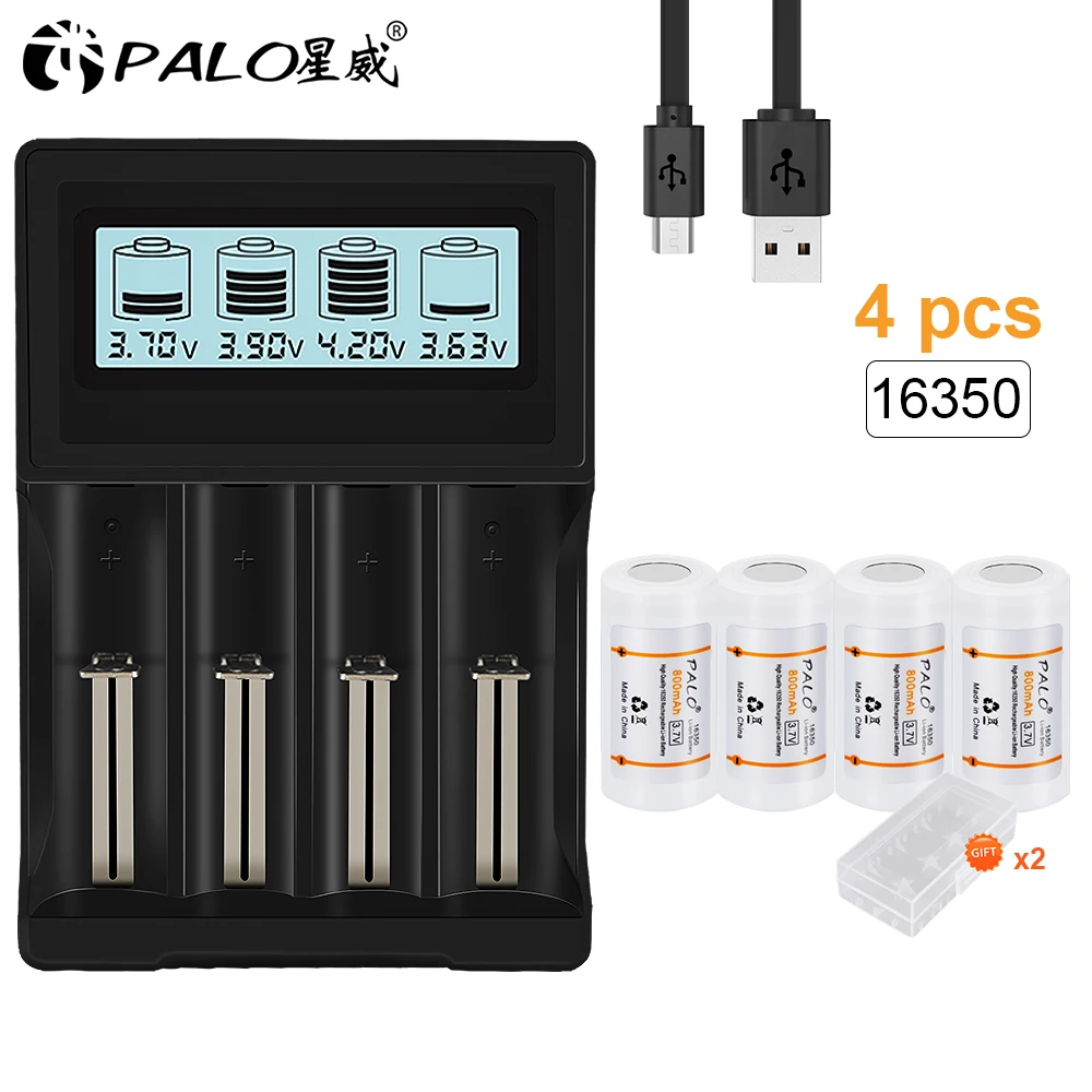 

2-12pcs 16340 / 16350 rechargeable battery 3.7v 800mAh lithium batteries / usb 3.7v battery charger