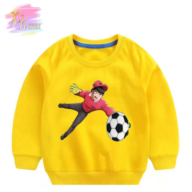 

Autumn winter Fashion Captain Tsubasa Sweatshirts Children Boys Long Sleeves White Tees Baby Kids Cotton Tops For Girls Hoodies