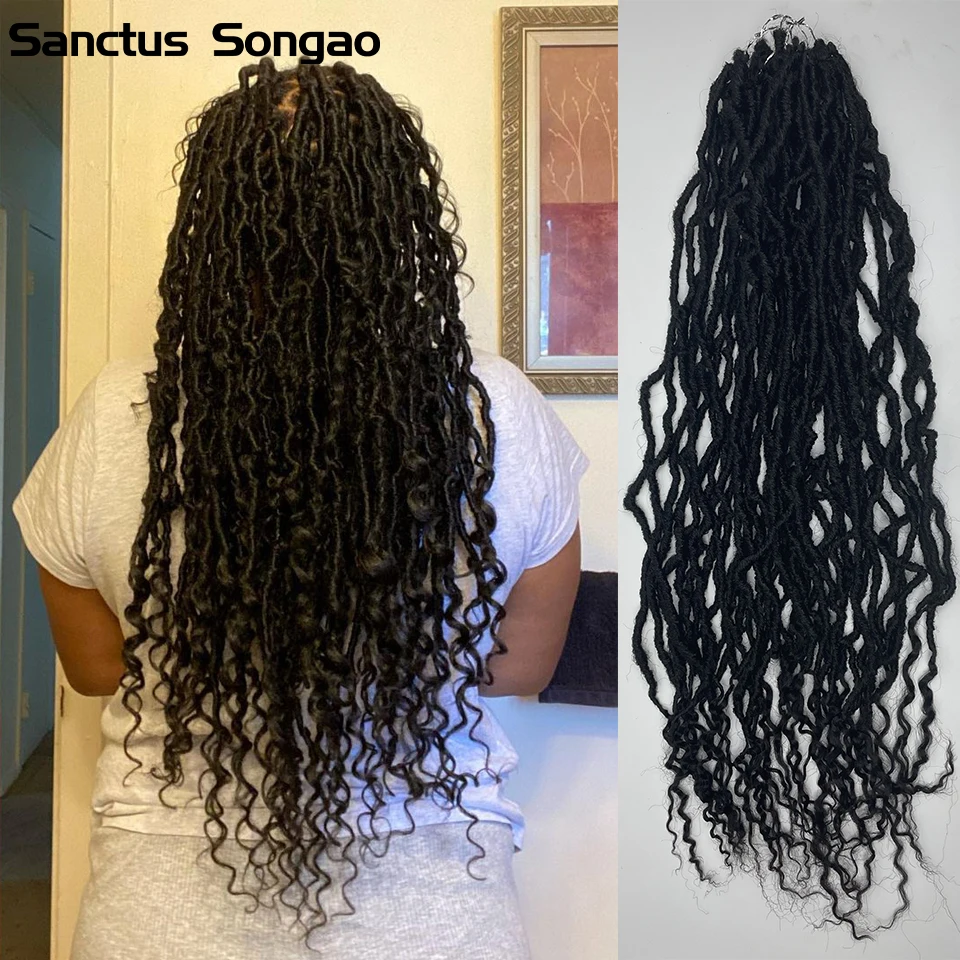 

New Faux Locs Synthetic Crochet Braiding Hair With Curly Braiding Hair Extensions Goddess Locs For Women Sanctus Songao