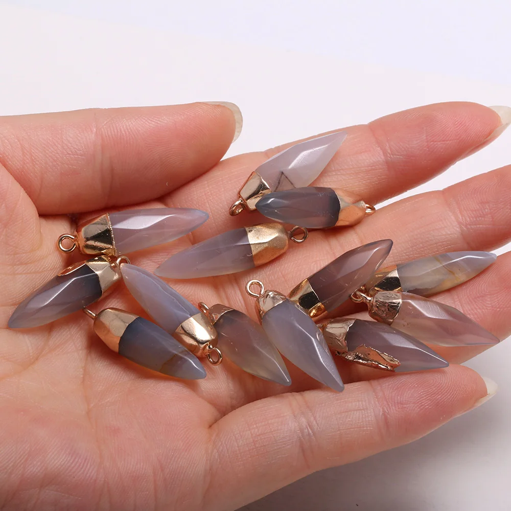 

Natural Stone Pendant Chili Shaped Faceted Pendant 2pc/pack for Diy Jewelry Making Necklaces Accessories Size 13x26 mm