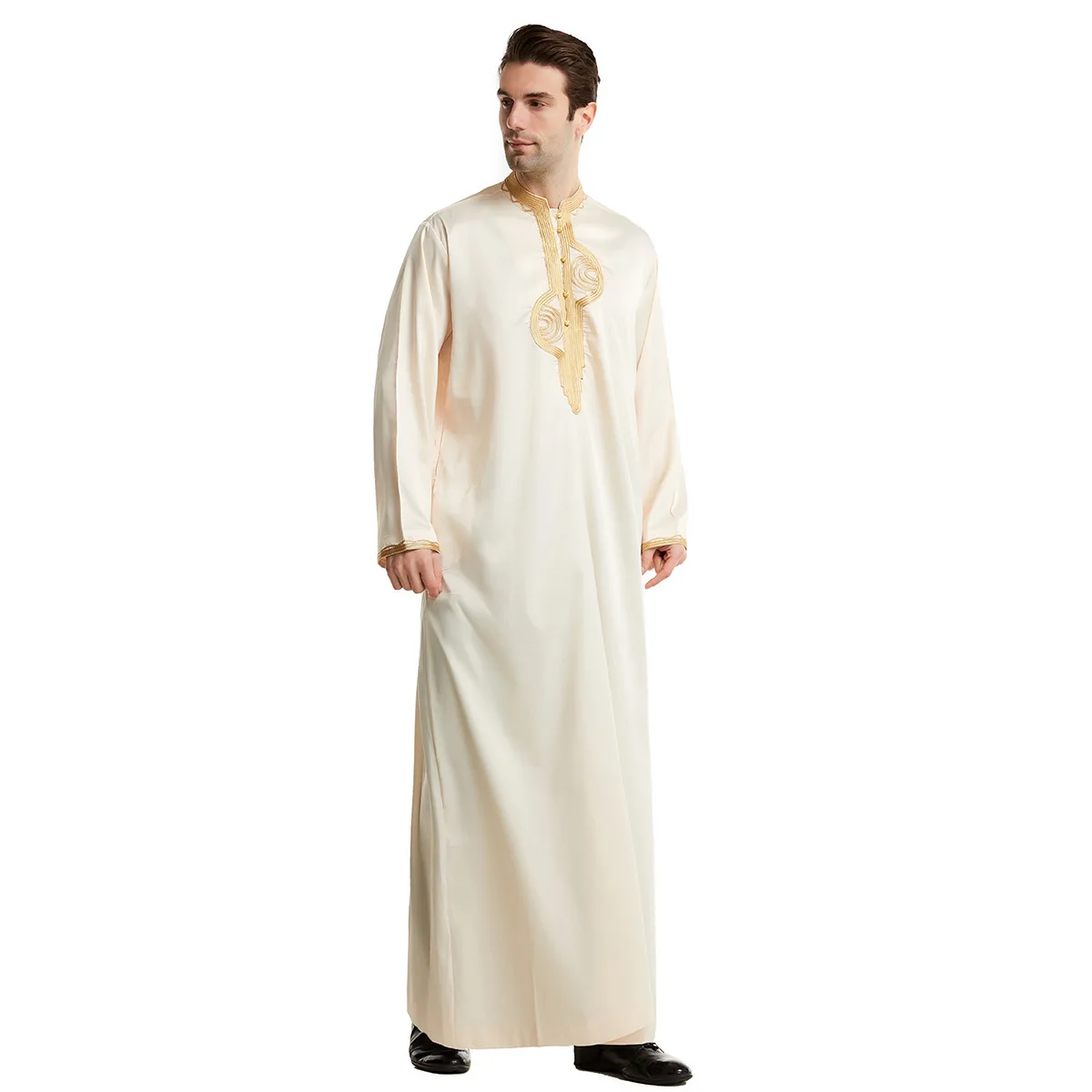 Muslim Men Islamic Clothing Kaftan Robes Long Sleeves Stand Collar Eid Thobe Kurta Arab Turkish Dubai Islam Habit Ethnic Wear