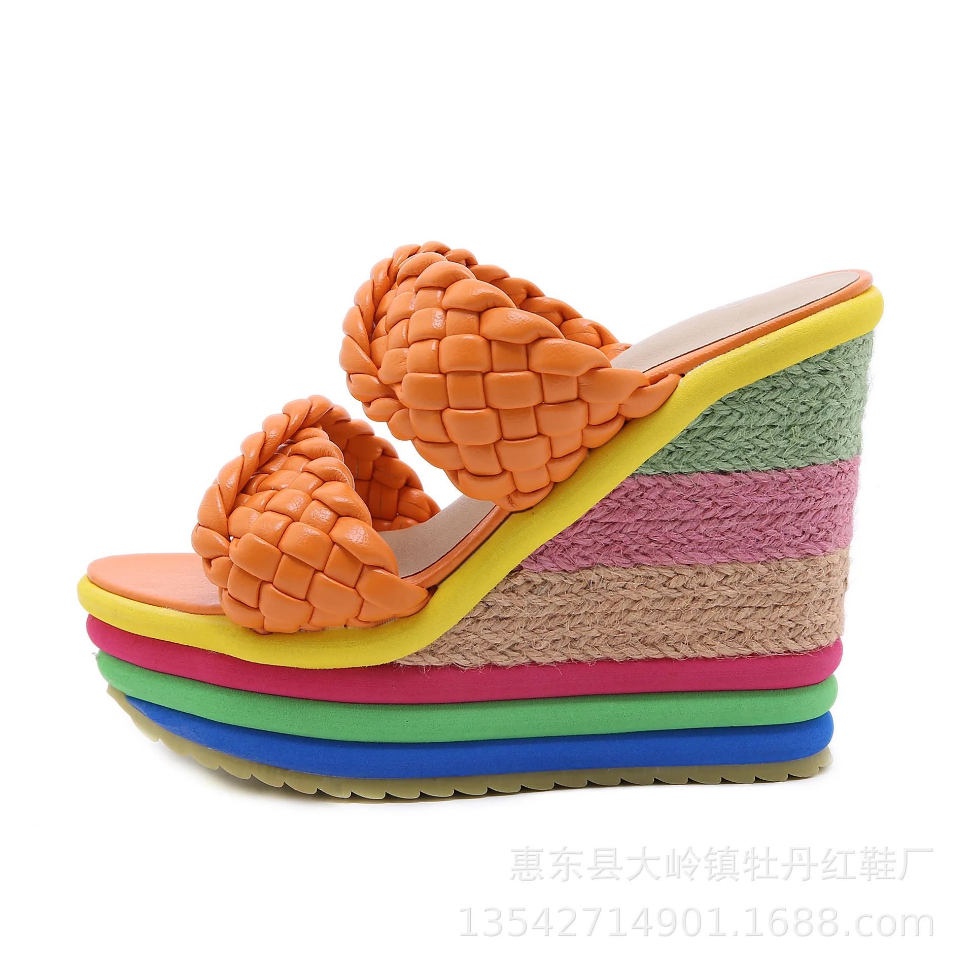 

Shoes Lady Multicolored Sandals Ladies' Slippers Low On A Wedge Women Heels Pantofle Girl High 2021 Rome PU Scandals Slides Fabr