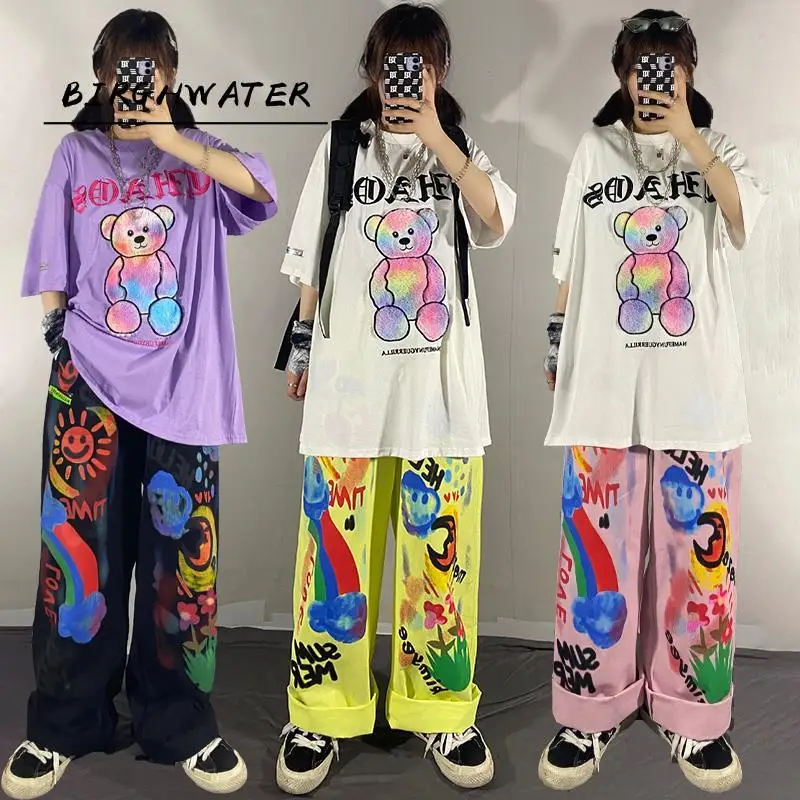 

Y2K Aesthetic Wide Leg Pants Women Harajuku Hip Hop Cartoon Graffiti Print Loose Pants Streetwear Straight Trousers Female