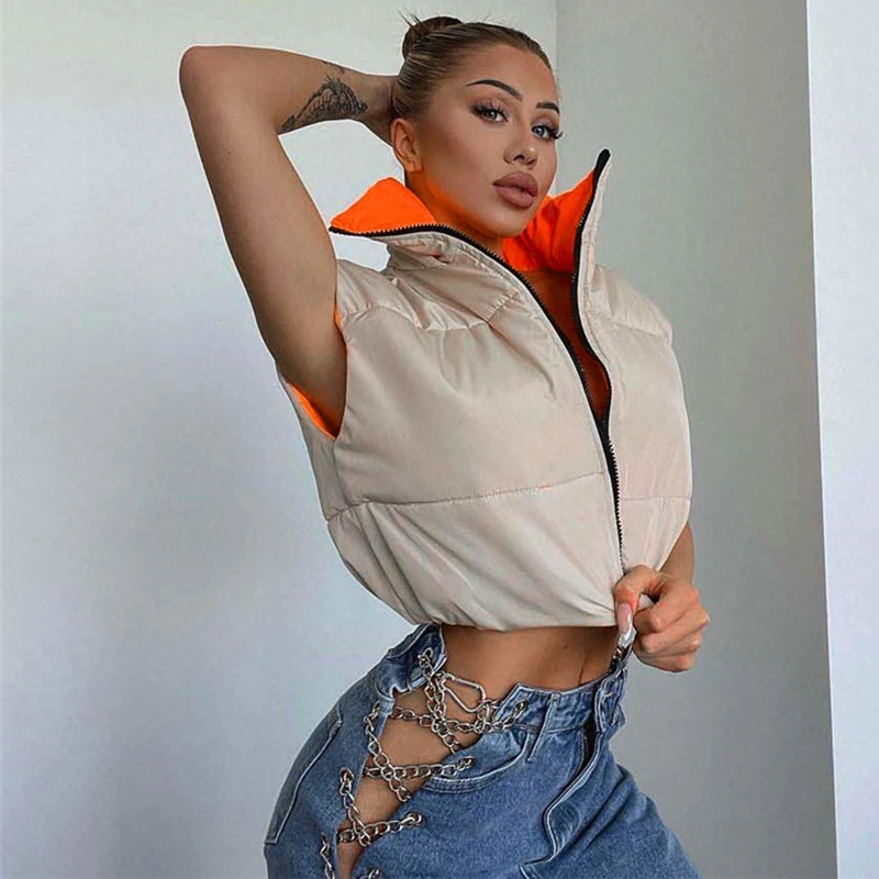 Women's coat y2k Zipper Double-sided wear turtleneck Vests Hit the color Coats Elegant Winter Short Women's jacket Outside Warm