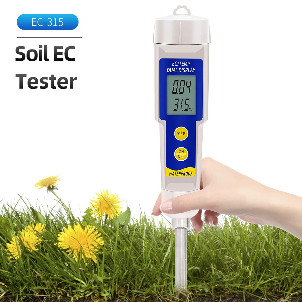 EC-315 Soil Meter 2 in 1 Soil EC and Temperature Tester Waterproof 0~4.00mS/cm Multipurpose Conductivity Tester with ATC 50% Off