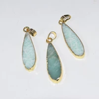 long natural jewelry stone necklace pendant women charms water drop gold bezel slice stripe amazonite point pendant as gifts