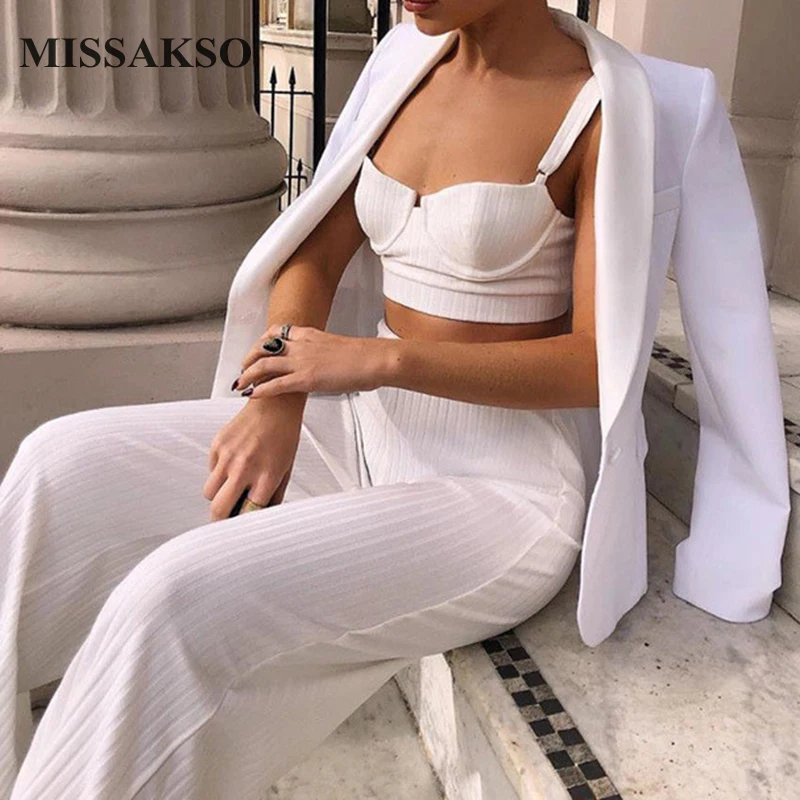 

Missakso Solid Sexy Crop Top Wide Leg Pants Streetwear Fashion High Waist Backless Autumn Women Two Piece Set Outfits