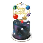 Космический корабль ракеты с топперы для торта на день рождения акриловые Космос астронавт флажки для торта Детские День рождения Декор для выпечки торта