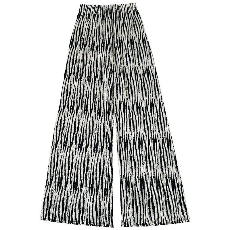 

2021 Summer Casual Women Pants Contrast Tie Dye Elastic High Waist Loose Lazy Show Thin Straight Pants