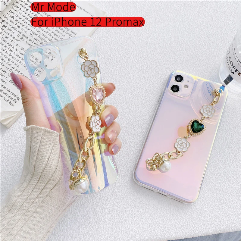 

Fashion Wristband Chain Soft Shell Protective Cover For iPhone 12 11 Pro Max XSMAX XR X SE2 8 7 Plus Ultra Thin Laser Phone Case