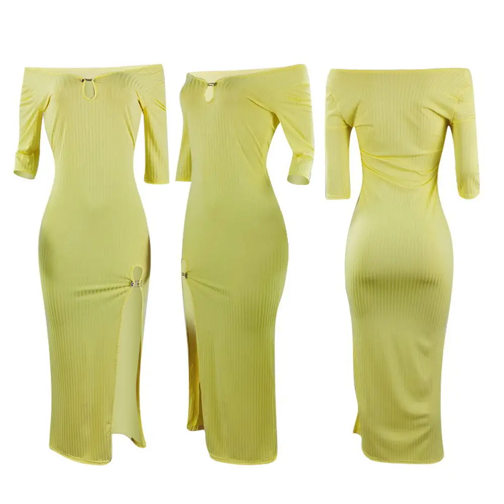 

2021 Summer New Women Solid Color Sexy V Neck Split Dress