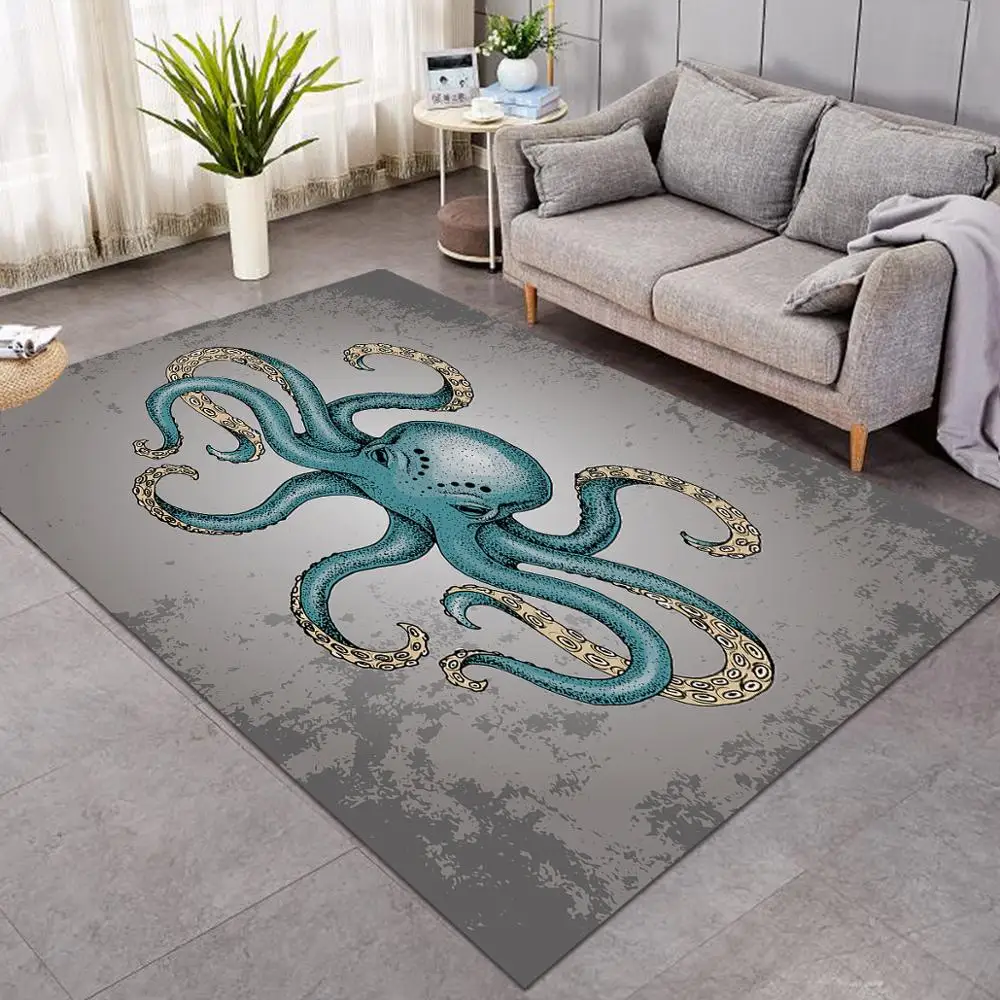 

3D Green Octopus Print Large Carpets for Living Room Sea Ocean Floor Mat Boho Tribal Area Rug 122cmx183cm