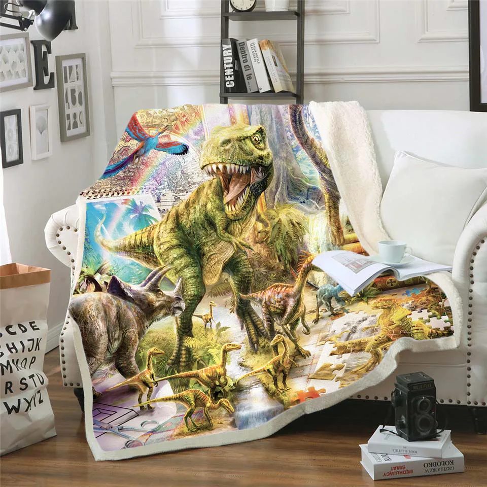 

Jurassic Dinosaur Funny character Blanket 3D print Sherpa Blanket on Bed Home Textiles Dreamlike style 023