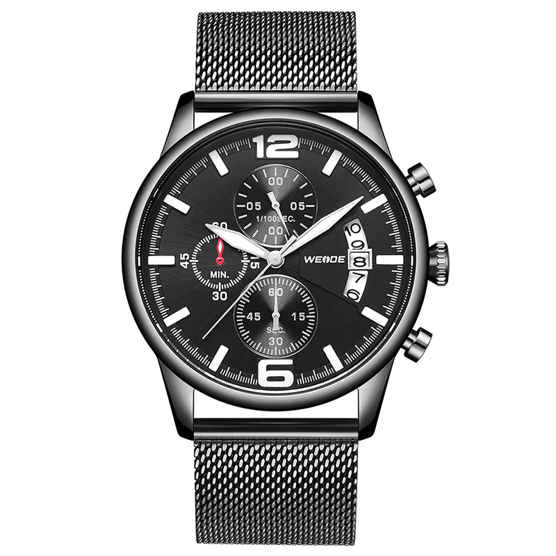 Black Black Relogio Masculino Лидирующий бренд WEIDE мужские роскошные модные кварцевые часы водонепроницаемые мужские часы спортивные наручные часы с хронографом мужские часы - Цвет: Black Black