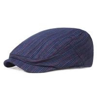 new mens summer autumn classic england breathable duckbill hat women blue berets stripe male cotton flat cap male blm319
