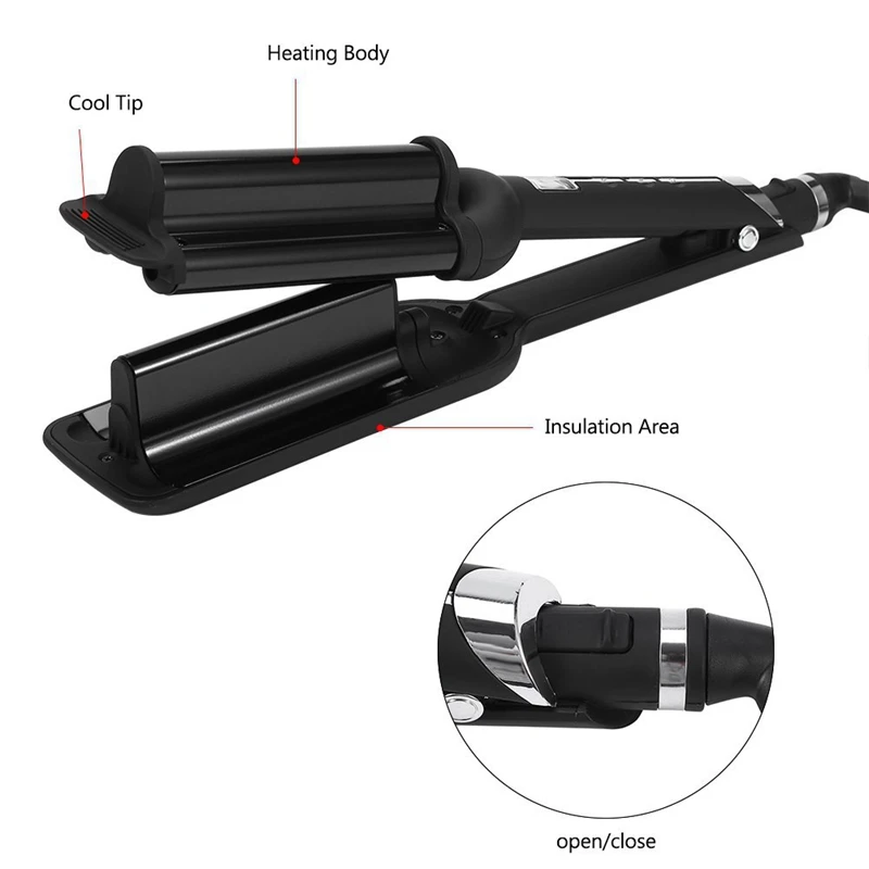 Professional Salon Hair Curles Iron Deep Wave Curling Irons Ceramic Triple Barrel Big Curlers with LCD Temperature | Красота и