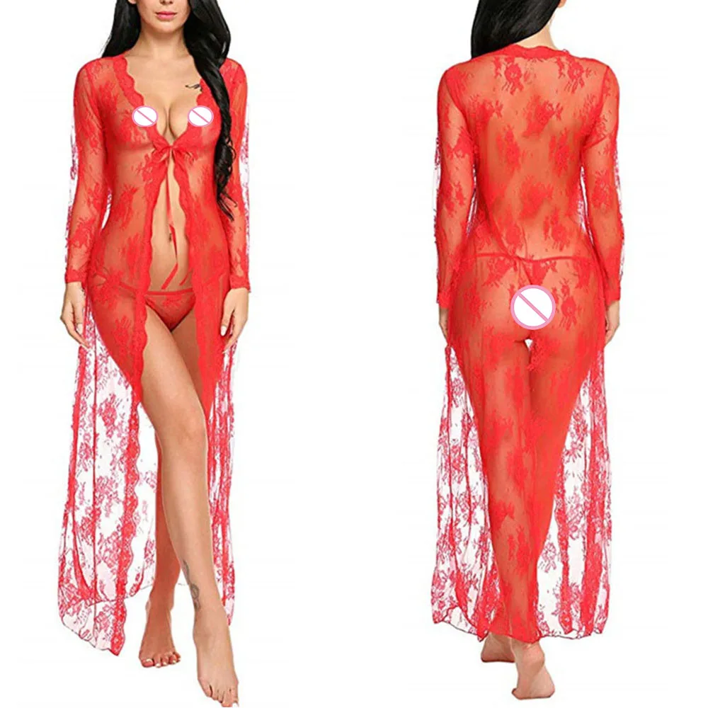 Женская Сексуальная кружевная ночная рубашка длинное платье эротическое белье