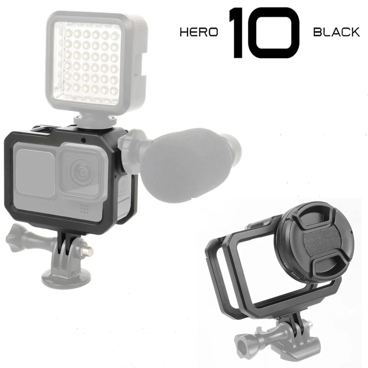 

Metal Case for GoPro Hero 10 Black Camera Shell CNC Cage Protective Housing Frame Form-Fitted With Cold Shoe 52mm Filter Mount