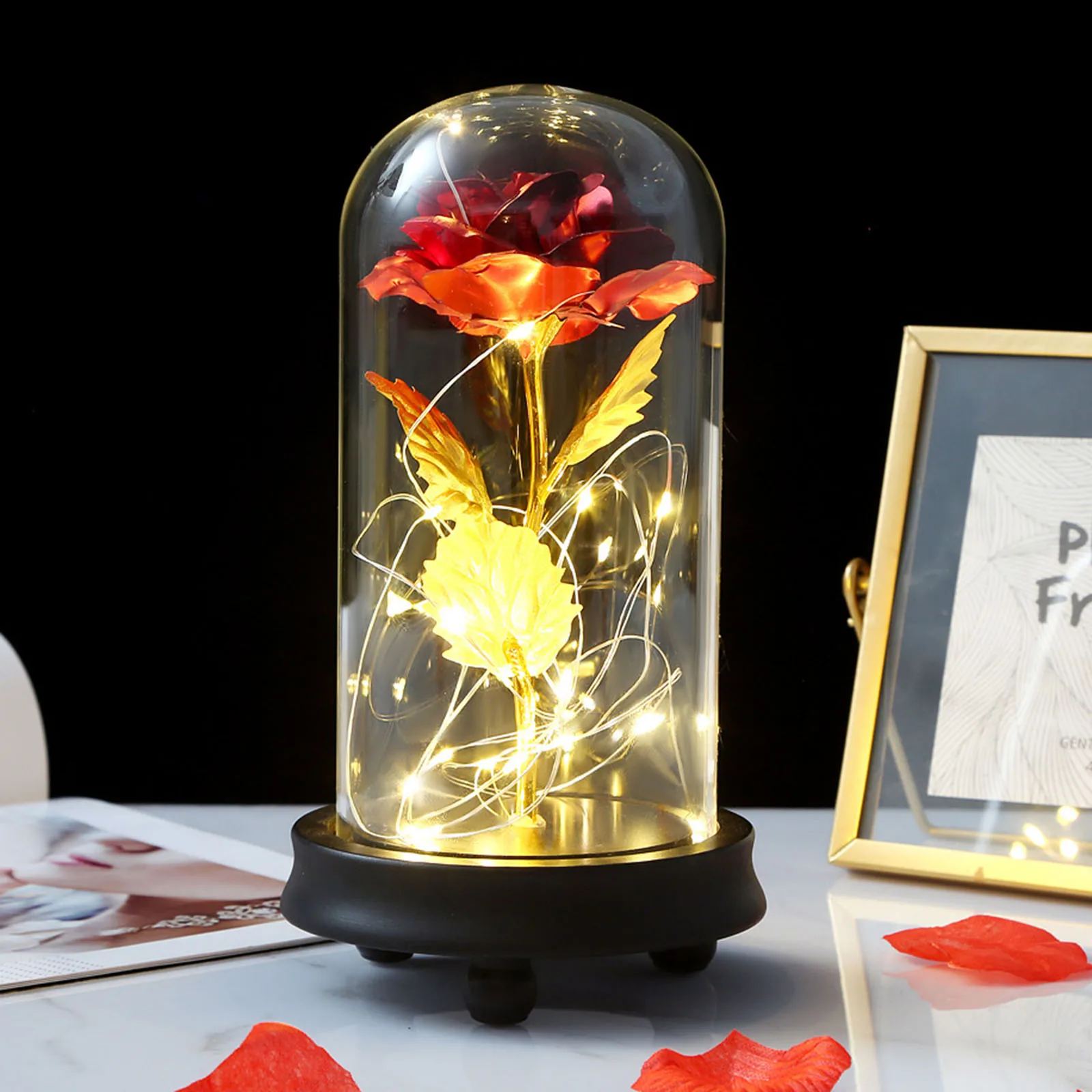 

Red Rose in Flower LED Lamp Night Light for Wedding Anniversary, Birthday Gift