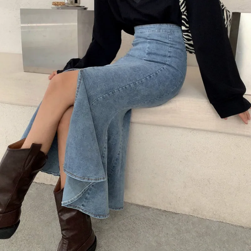 Юбка-годе с Боковым Разрезом Женская винтажная приталенная ретро-юбка женская