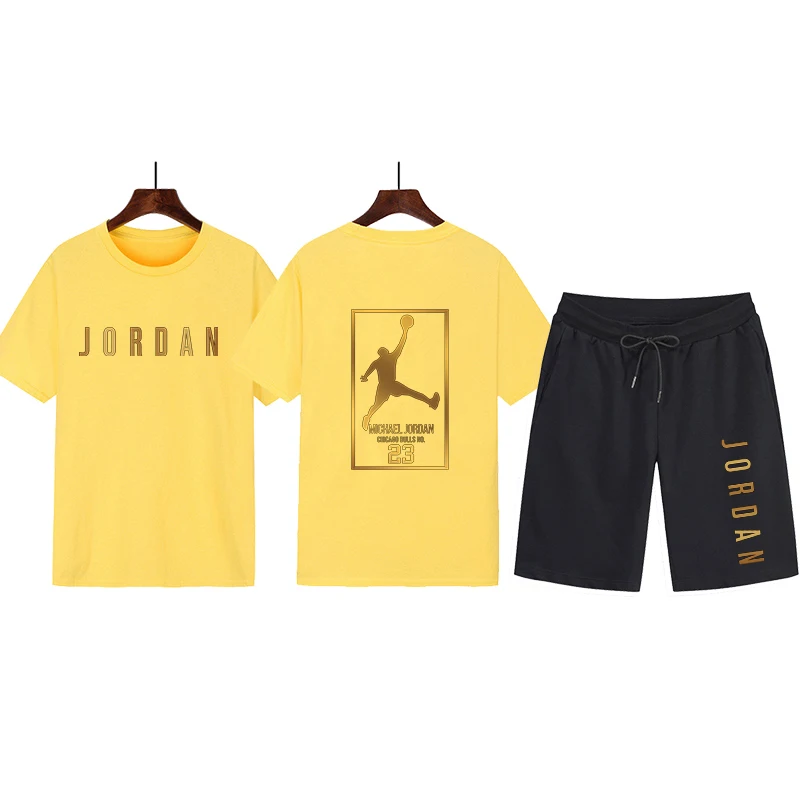

2021 new men's No. 23 sweat shirt pants summer men's cotton T-shirt + shorts casual suit sportswear men's large size 3XL