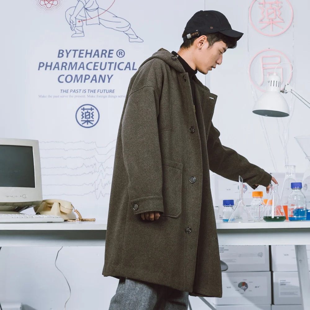 ByteHare Play Drug Bureau зимняя длинная куртка с капюшоном свободная пара шерстяное пальто