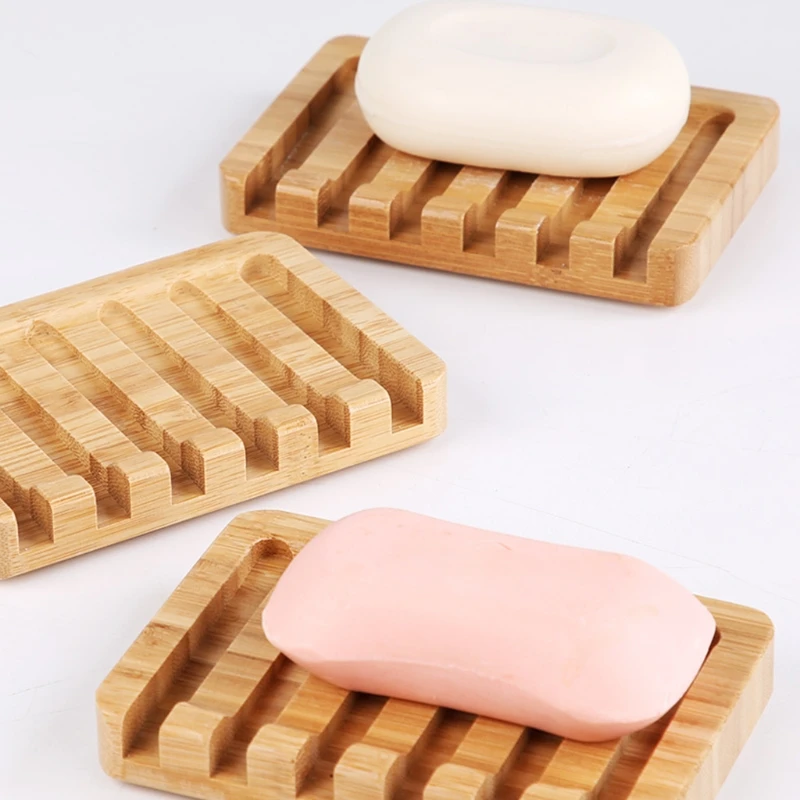 

HX5F 2Pcs/Set Natural Wooden Bamboo Soap Dishes Portable Shower Bar Soap Holder Box Rack Case Waterfall Self Draining Tray Tools