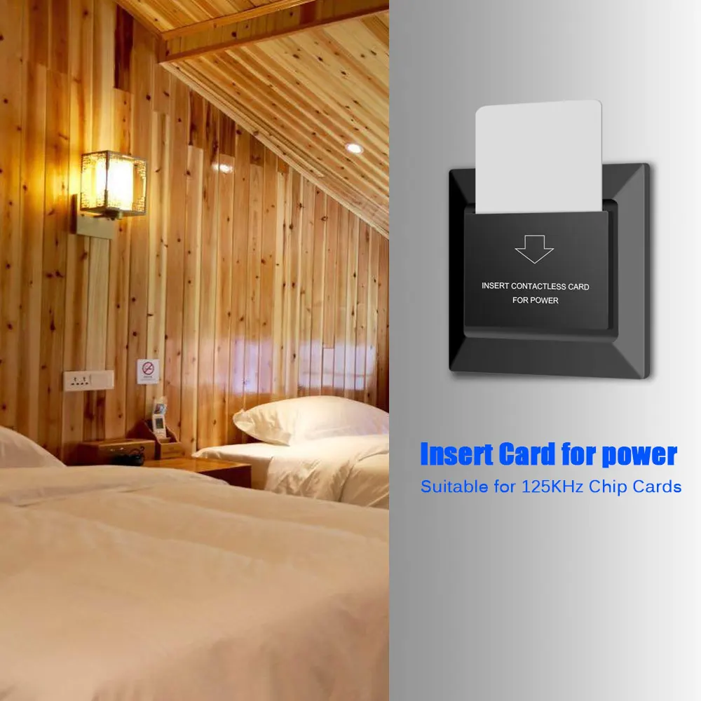 13.56MHz M1 220V 30A RFID Card Switch Black Luxury Hotel Energy Saver Guest Room Power Saving Switch Insert Card to Take Power