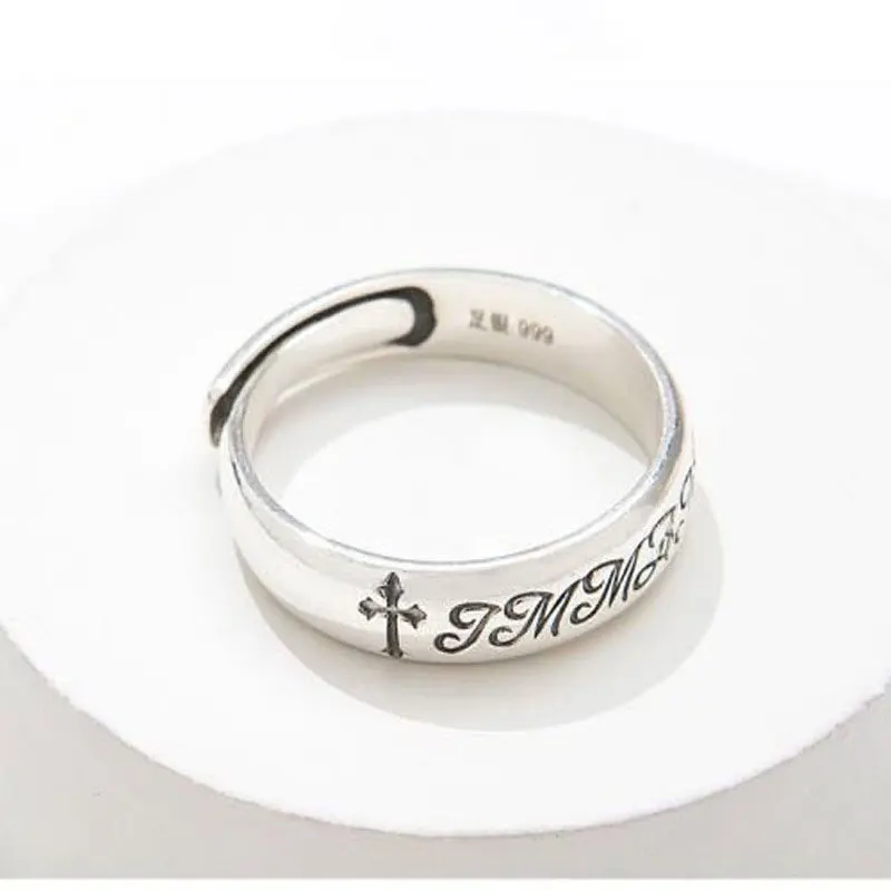 

New Style Exquisite Fashion Silver Plated Cross Scriptures Metal Open Rings for Men Women Casual Simple Jewelry