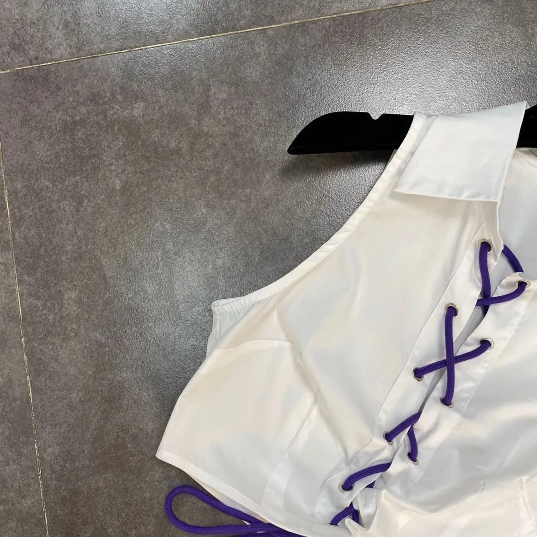 

ZCSMLL two pcs women set 2021 Summer Lapel Sleeveless Woven Lace Vest with Split Hip High Waist Half Skirt Ins Set