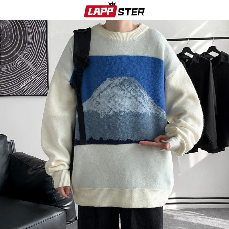 Свитер LAPPSTER мужской в стиле Харадзюку свитер с изображением Снежной Горы 2022