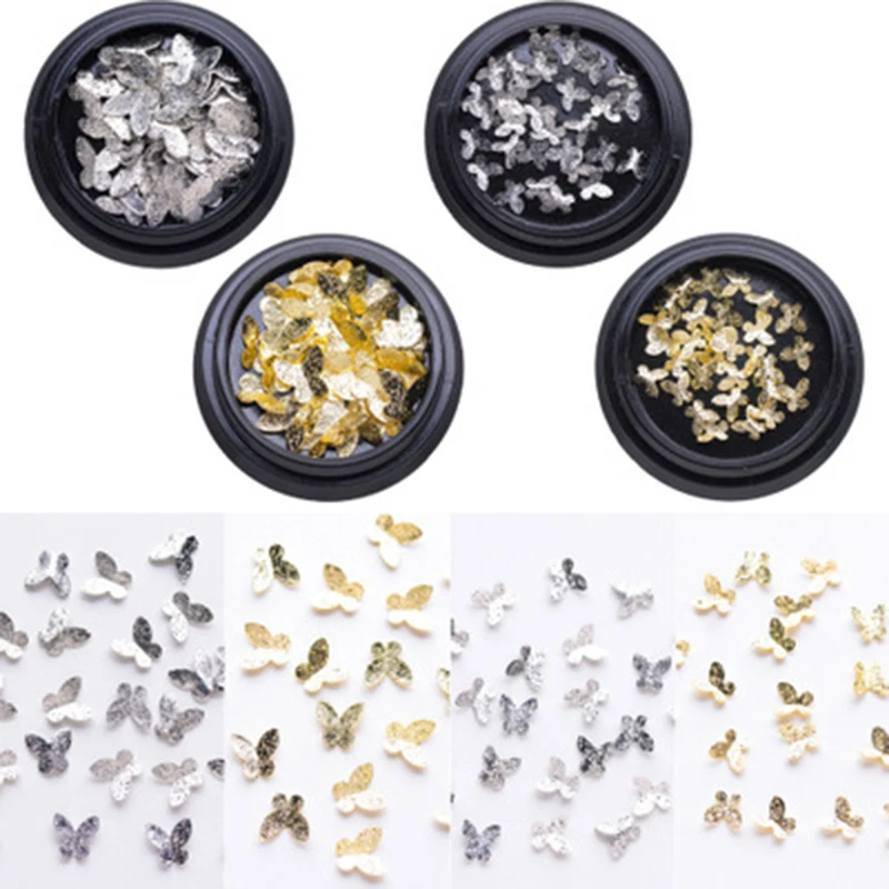 1 Box 3D DIY Nail Art Decoration Metal Frosted Golden Silver Small Butterfly Nails Design Maincure Part Accessories | Красота и