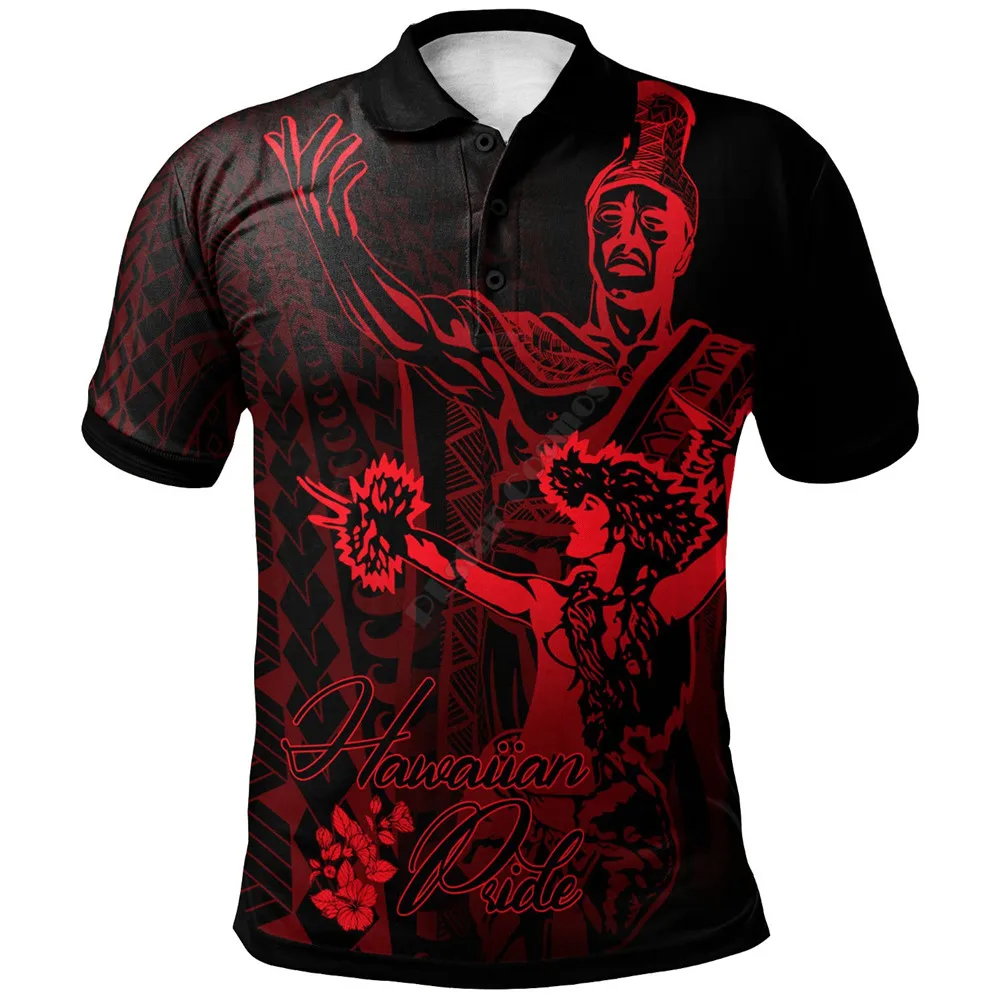 

Hawaii Polo Shirt King Of Hawaii With Hawaiian Girls Red Version 3D Printed Polo Shirt Men Women Short Sleeve Summer T-shirt