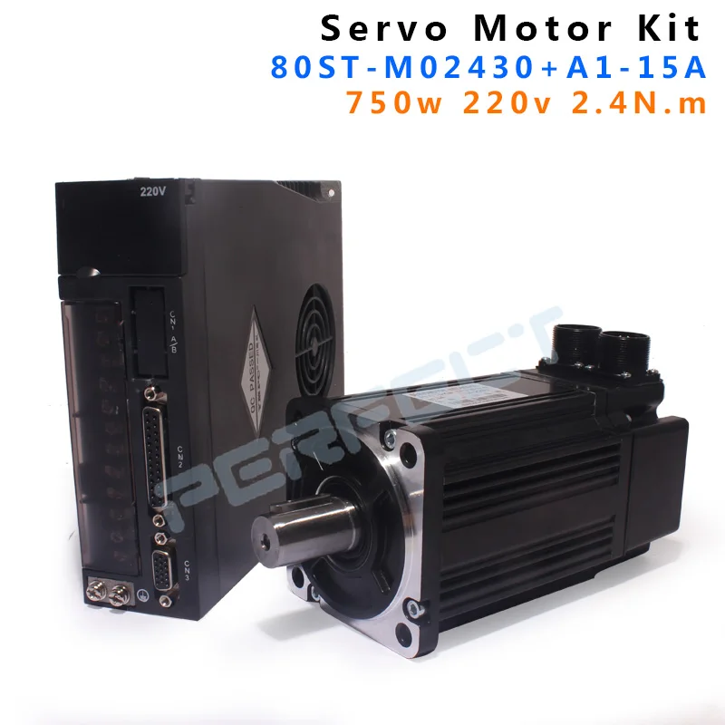 

80ST-M02430 2.39Nm 0.75kw 80mm Flange AC Servo Motor+Driver Kit 220V 750w 3000r/min MODbus for CNC Machining Equipment A1-15A