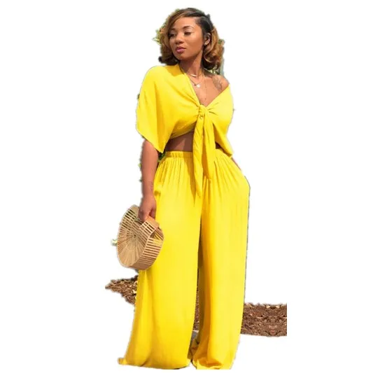 Женский летний комплект 2020 из 2 предметов с галстуком-бабочкой короткий рукав топ